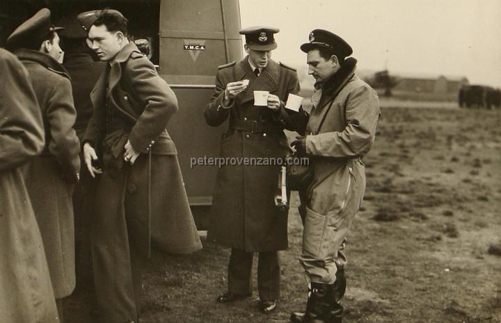 Peter Provenzano Photo Album Image_copy_019.jpg - The 71st Eagle Squadron taking a break from training at the YMCA canteen truck.  RAF Station Sealand, October 1940.
